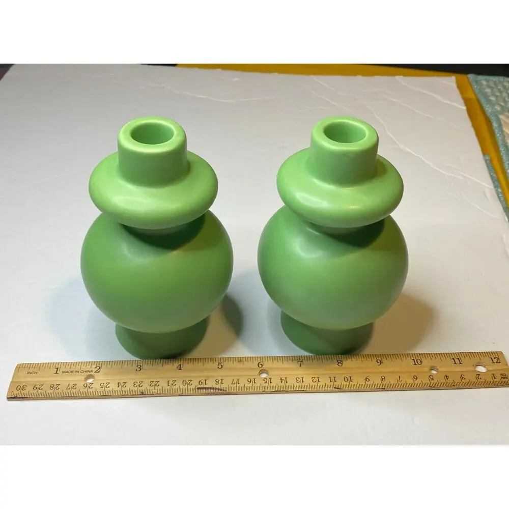 Pair of Modern Matte Green Ceramic Candle Holders Taper Candlestick